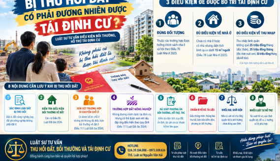 BỊ THU HỒI ĐẤT CÓ PHẢI ĐƯƠNG NHIÊN ĐƯỢC TÁI ĐỊNH CƯ? LUẬT SƯ TƯ VẤN ĐIỀU KIỆN BỒI THƯỜNG, HỖ TRỢ TÁI ĐỊNH CƯ